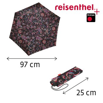 Lehký dámský skládací plochý deštník Reisenthel umbrella pocket mini paisley black RT7064, Reisenthel + Knirps