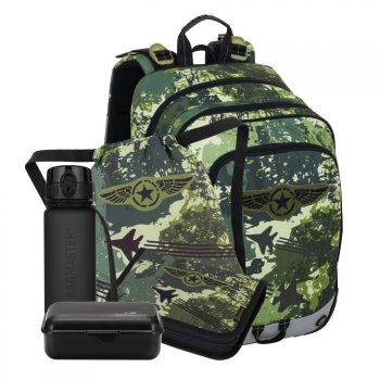 Velký školní set pro prvňáčky ALFA 25 B stíhačky (batoh + penál + sáček + lahev + box), Bagmaster